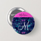 Heiß rosa Glitter Funken Meerjungfrau Kronen Monog Button (Vorne & Hinten)
