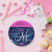 Heiß rosa Glitter Funken Meerjungfrau Kronen Monog Pappteller (Party)