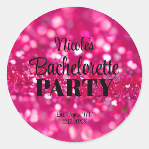 Heiß rosa Glitter Moderne Glamour Brautparty Runder Aufkleber