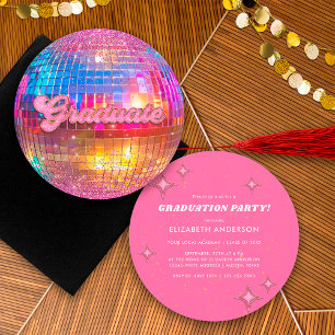 Heiß Rosa Glitter Retro Disco Kugel Abschlussfeier Einladung