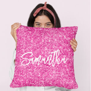 Heiß Rosa Glitter Weiß Pinsel Schrift Kissen