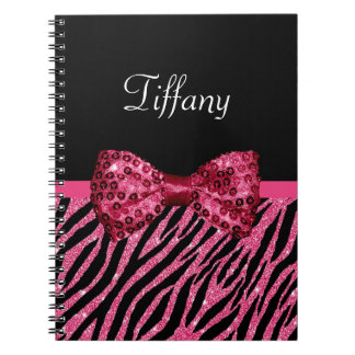 Heiß rosa Glitter-Zebra-Bogen-Name Notizblock