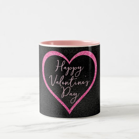 Heiß rosa Glitzer am Schwarzen Valentinstag Zweifarbige Tasse (Mittel)