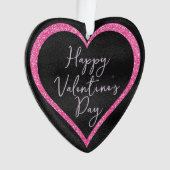 Heiß rosa Glitzer am schwarzromantischen Valentins Ornament (Vorderseite)