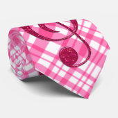Heiß rosa Glitzer Kleber auf rosa Kariert Krawatte (Gerollt)