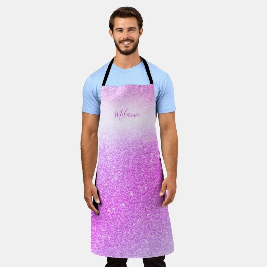 Heiß rosa Glitzer Sparkle Glam Personalisiert Schürze (Getragen)