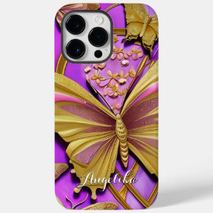 Heiß Rosa Gold Schmetterling Personalisierter Name Case-Mate iPhone 14 Pro Max Hülle