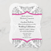 Heiß-rosa-graue Damaskenhalterung Einladung (Vorne/Hinten)