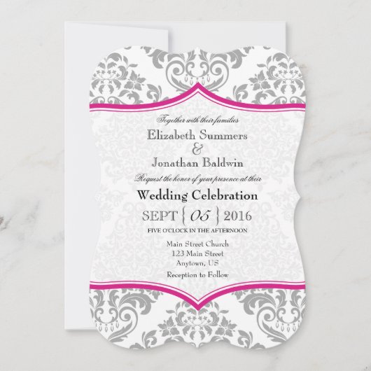 Heiß-rosa-graue Damaskenhalterung Einladung (Vorderseite)