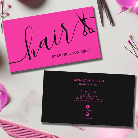 Heiß Rosa Haar Script Stylist Schere Personalisier Visitenkarte