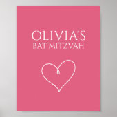 Heiß Rosa Herz Bat Mitzvah Schild (Vorne)