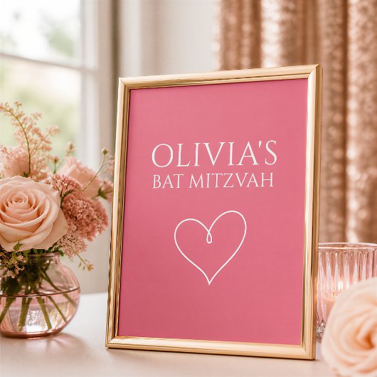 Heiß Rosa Herz Bat Mitzvah Schild