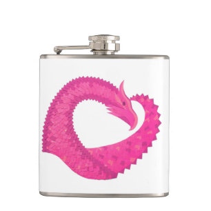 Heiß rosa Herzdrache in Weiß Flachmann