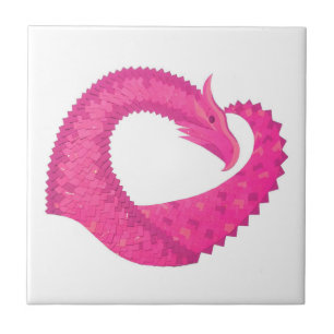 Heiß rosa Herzdrache in Weiß Fliese