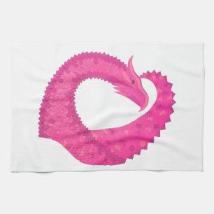 Heiß rosa Herzdrache in Weiß Geschirrtuch
