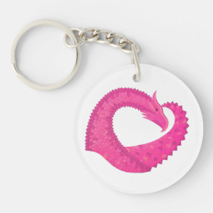 Heiß rosa Herzdrache in Weiß Schlüsselanhänger