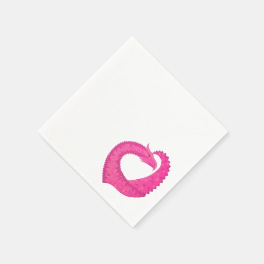 Heiß rosa Herzdrache in Weiß Serviette (Ecke)