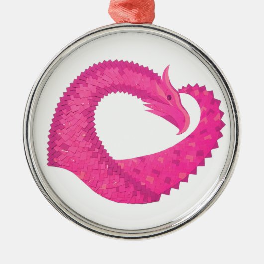 Heiß rosa Herzdrache in Weiß Silbernes Ornament (Vorne)