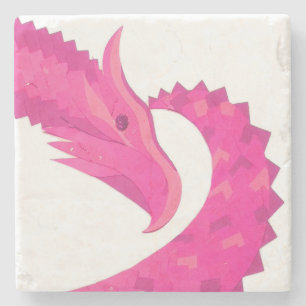 Heiß rosa Herzdrache in Weiß Steinuntersetzer