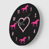 Heiß rosa Hörner und rosa Herz auf Schwarz Große Wanduhr (Winkel)