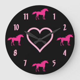 Heiß rosa Hörner und rosa Herz auf Schwarz Große Wanduhr