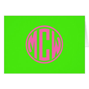 Heiß rosa Kalkgrüne Preppy Circle Monogram DIY BG