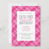 Heiß rosa Karierte Mädchen zum Geburtstag Einladung (Vorderseite)