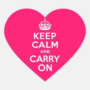 Heiß Rosa Keep Calm and Carry On Herz-Aufkleber