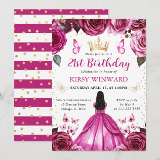 Heiß rosa Kleid Dark Skin Princess Geburtstag Einladung