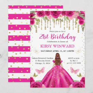 Heiß rosa Kleid Rothaarige Prinzessin Geburtstag Einladung