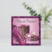 Heiß rosa Leopard 50. Geburtstagsparty Einladung (Stehend Vorderseite)