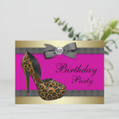 Heiß rosa Leopard Heilige Hefe Geburtstag Einladung (Stehend Vorderseite)