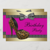 Heiß rosa Leopard Heilige Hefe Geburtstag Einladung (Vorne/Hinten)