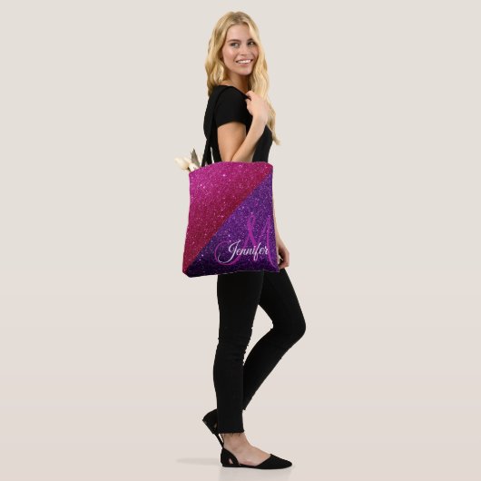 Heiß rosa, Lila Glitzer & Glitzern Mit Monogramm Tasche (Am Model)