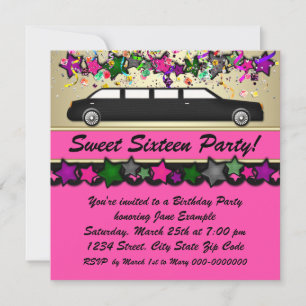 Heiß Rosa Limousine Sweet Sixteen Party Einladunge Einladung