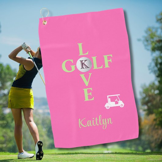 Heiß rosa Love Golf Monogramm Name Golfhandtuch