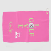 Heiß rosa Love Golf Monogramm Name Golfhandtuch (Horizontal)