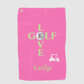 Heiß rosa Love Golf Monogramm Name Golfhandtuch (Vorderseite)