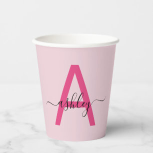 Heiß Rosa Moderne Schrift Mädchen-Monogramm-Name Pappbecher