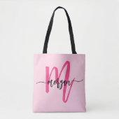 Heiß Rosa Moderne Schrift Mädchen-Monogramm-Name Tasche (Vorderseite)