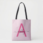 Heiß Rosa Moderne Schriftart Weibliches Monogramm Tasche (Vorderseite)