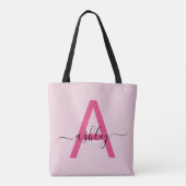 Heiß Rosa Moderne Schriftart Weibliches Monogramm Tasche (Rückseite)
