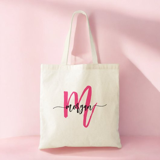 Heiß Rosa Moderne Schriftart Weibliches Monogramm Tragetasche