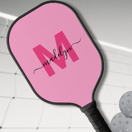 Heiß rosa Moderner Name Girl Monogram Pickleball Schläger