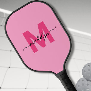 Heiß rosa Moderner Name Girl Monogram Pickleball Schläger