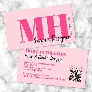 Heiß Rosa Moderner QR-Code Monogramm Visitenkarte