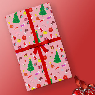 Heiß rosa Moderner Weihnachtsbaum und Stuff Geschenkpapier