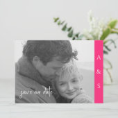 Heiß rosa Modernes, einfaches B/W-Foto horizontal Save The Date (Stehend Vorderseite)