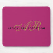 Heiß Rosa Monogramm Gold Schwarz Minimalistisch Mo Mousepad (Vorne)