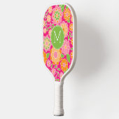 Heiß rosa Orange grüne Blume mit benutzerdefiniert Pickleball Schläger (Links)